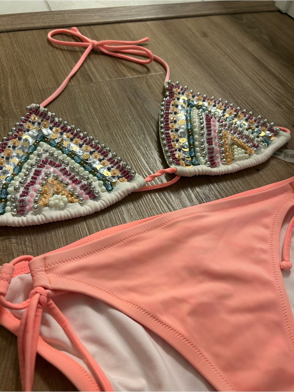 Victoria's Secret Coral Triangle Bikini Top with Tie Straps - Picture 2 of 6
